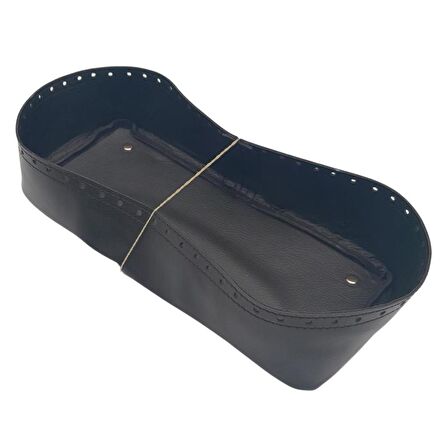 Siyah Suni Deri 28x13 cm Yüksek Çanta Tabanı Light Gold Metalli