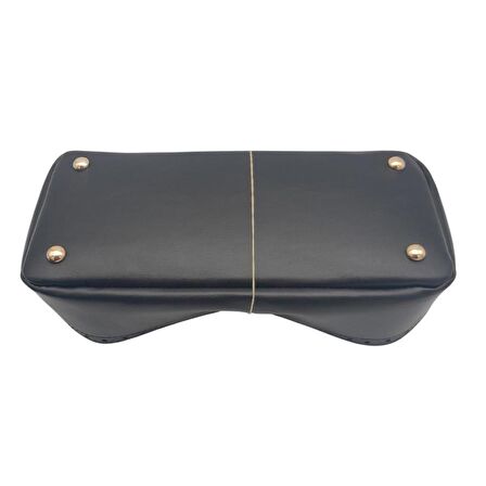 Siyah Suni Deri 28x13 cm Yüksek Çanta Tabanı Light Gold Metalli