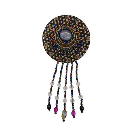 Angel Çanta Aksesuar Boncuk İşlemeli Derili Yuvarlak Model Otantik Süs 1 Adet