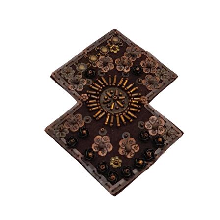 Angel Çanta Aksesuar Boncuk İşlemeli Derili Çift Kare Model Otantik Süs 1 Adet