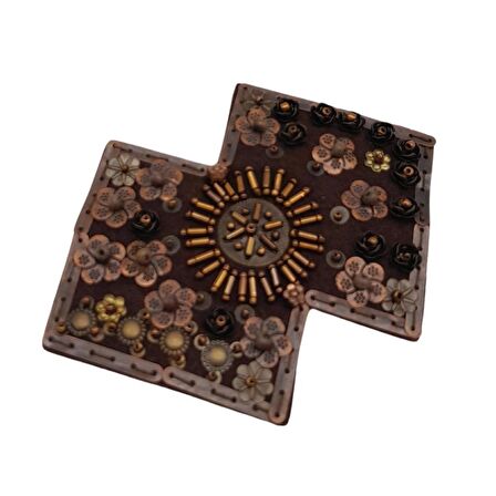 Angel Çanta Aksesuar Boncuk İşlemeli Derili Çift Kare Model Otantik Süs 1 Adet