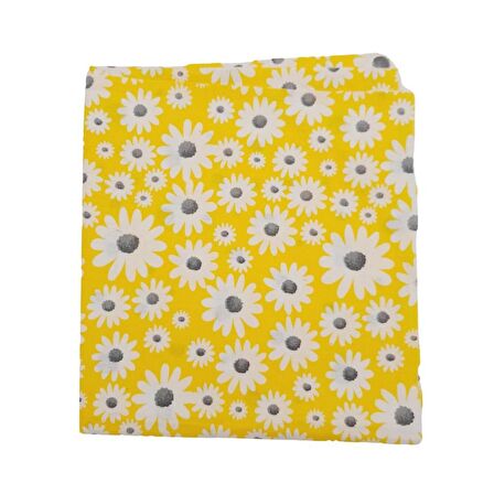 80x35 cm Pamuklu Astarlık Kumaş Beyaz Papatyalı Sarı Renk No:33