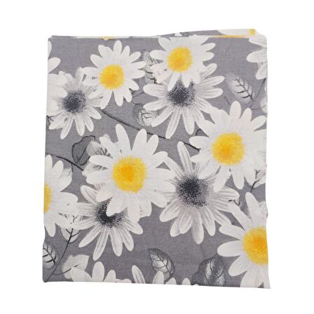 80x35 cm Pamuklu Astarlık Kumaş Beyaz Papatyalı Gri Renk No:35