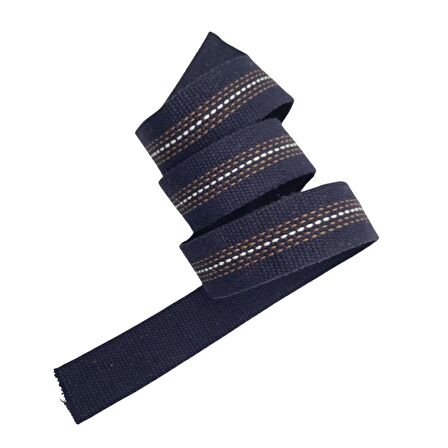 4 cm Pamuklu Kolon Lacivert Renk Kahve Beyaz Çizgili 1 Metre