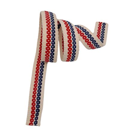 4 cm Jüt Kolon Zincir Desen Lacivert Kırmızı 1 Metre