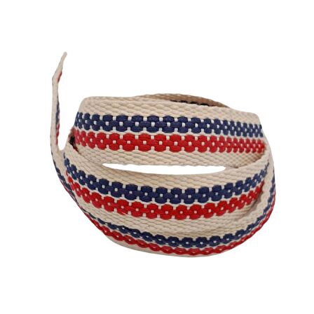 4 cm Jüt Kolon Zincir Desen Lacivert Kırmızı 1 Metre