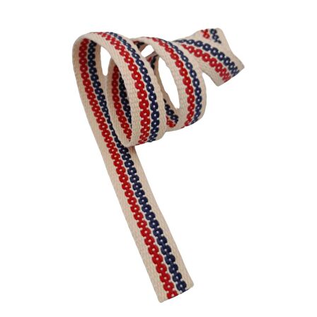 4 cm Jüt Kolon Zincir Desen Lacivert Kırmızı 1 Metre