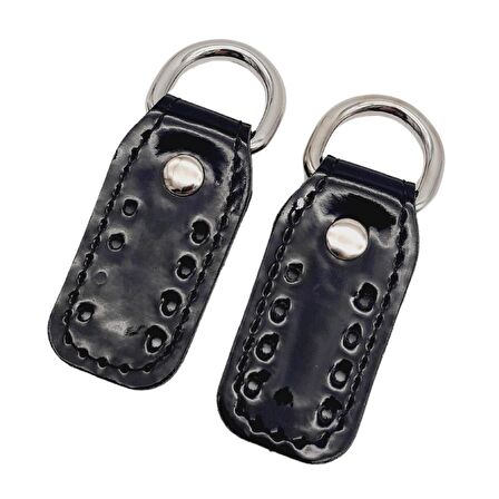 Çift Kat Dikişli Rugan Deri Siyah Renk Sapucu Böce Gümüş Metalli