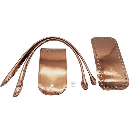 Pelikan Çanta Saplı Parlak Rugan Deri Çanta Seti Bakır Renk