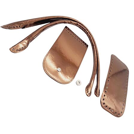 Pelikan Çanta Saplı Parlak Rugan Deri Çanta Seti Bakır Renk