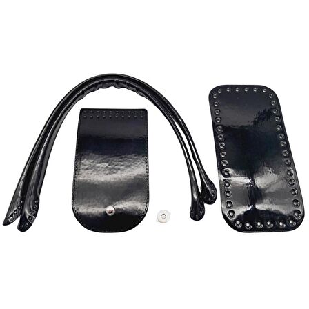 Pelikan Çanta Saplı Parlak Rugan Deri Çanta Seti Siyah Renk