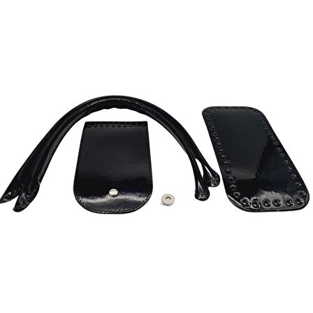 Pelikan Çanta Saplı Parlak Rugan Deri Çanta Seti Siyah Renk