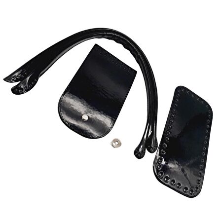 Pelikan Çanta Saplı Parlak Rugan Deri Çanta Seti Siyah Renk