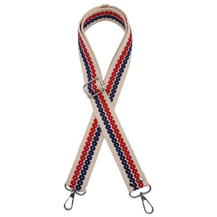 120x4 cm Jüt Kolon Çanta Sapı Zincir Desen Lacivert Kırmızı Renk Gümüş Metalli