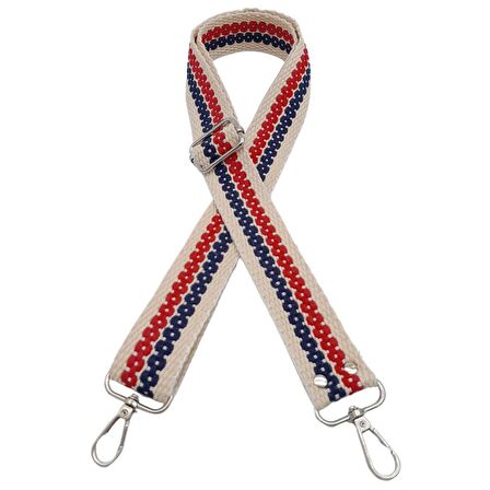 120x4 cm Jüt Kolon Çanta Sapı Zincir Desen Lacivert Kırmızı Renk Gümüş Metalli