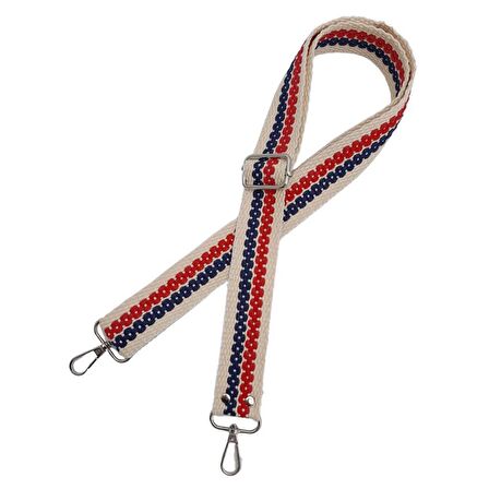 120x4 cm Jüt Kolon Çanta Sapı Zincir Desen Lacivert Kırmızı Renk Gümüş Metalli