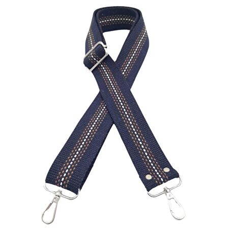 Pamuklu Kolon 120x4 cm Lacivert Renk Kahve Beyaz Çizgili Gümüş Metalli