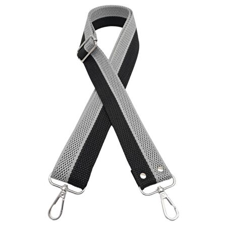 120x4 cm Polyester Kolon Çanta Sapı Siyah Gri Renk Gümüş Metalli