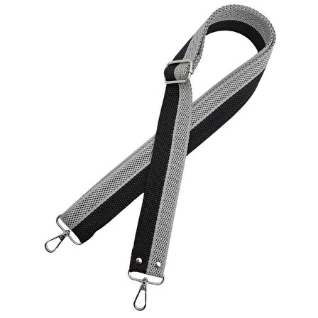 120x4 cm Polyester Kolon Çanta Sapı Siyah Gri Renk Gümüş Metalli