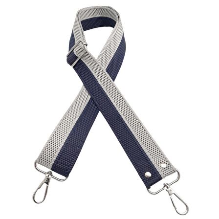 120x4 cm Polyester Kolon Çanta Sapı Lacivert Gri Renk Gümüş Metalli