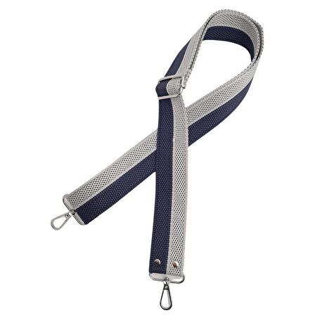 120x4 cm Polyester Kolon Çanta Sapı Lacivert Gri Renk Gümüş Metalli
