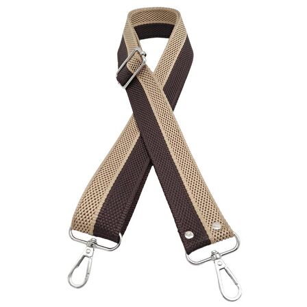 120x4 cm Polyester Kolon Çanta Sapı Kahve Bej Renk Gümüş Metalli