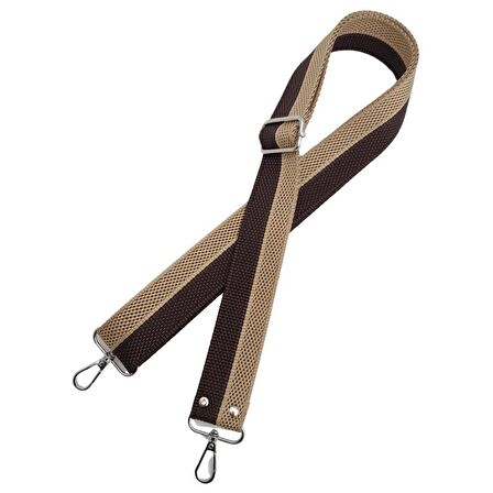 120x4 cm Polyester Kolon Çanta Sapı Kahve Bej Renk Gümüş Metalli