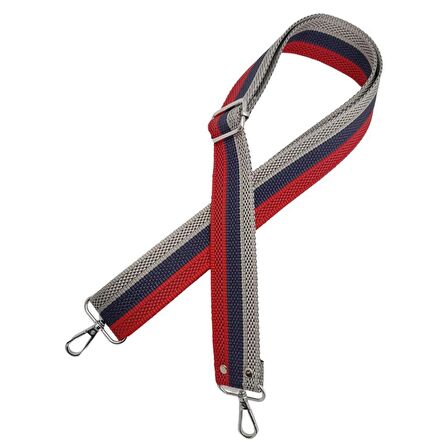 120x4 cm Polyester Kolon Çanta Sapı Kırmızı Lacivert Gri Renk Gümüş Metalli