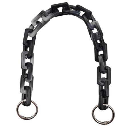 42 cm Akrilik Görünümlü Plastik Dikdörtgen Halkalı Zincir Gri Siyah Renk Gümüş Metalli