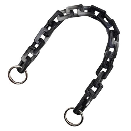 42 cm Akrilik Görünümlü Plastik Dikdörtgen Halkalı Zincir Gri Siyah Renk Gümüş Metalli