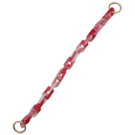 42 cm Akrilik Görünümlü Plastik Dikdörtgen Halkalı Zincir Bej Koyu Pembe Renk Light Gold Metalli