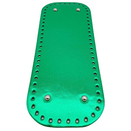 Parlak Rugan Deri 32x12 cm Dikdörtgen Çanta Tabanı Yeşil Renk Gümüş Metalli