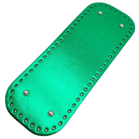 Parlak Rugan Deri 32x12 cm Dikdörtgen Çanta Tabanı Yeşil Renk Gümüş Metalli