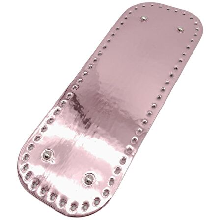 Parlak Rugan Deri 32x12 cm Dikdörtgen Çanta Tabanı Pudra Renk Gümüş Metalli