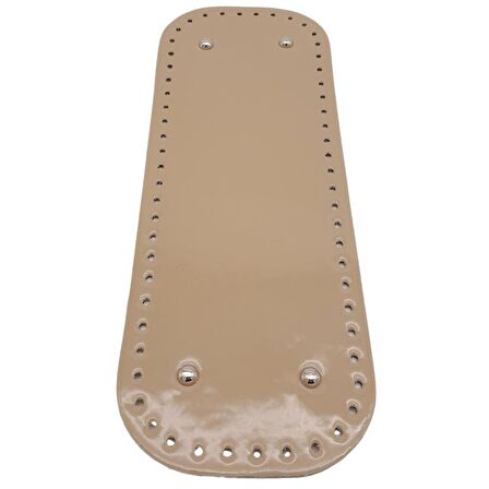 Parlak Rugan Deri 32x12 cm Dikdörtgen Çanta Tabanı Bej Renk Gümüş Metalli