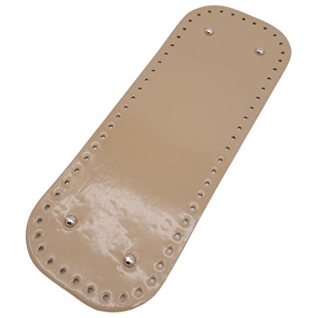 Parlak Rugan Deri 32x12 cm Dikdörtgen Çanta Tabanı Bej Renk Gümüş Metalli