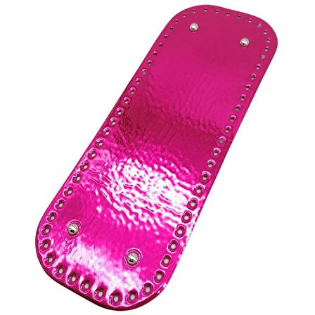 Parlak Rugan Deri 32x12 cm Dikdörtgen Çanta Tabanı Fuşya Renk Gümüş Metalli