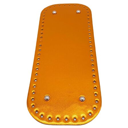 Parlak Rugan Deri 32x12 cm Dikdörtgen Çanta Tabanı Turuncu Renk Gümüş Metalli