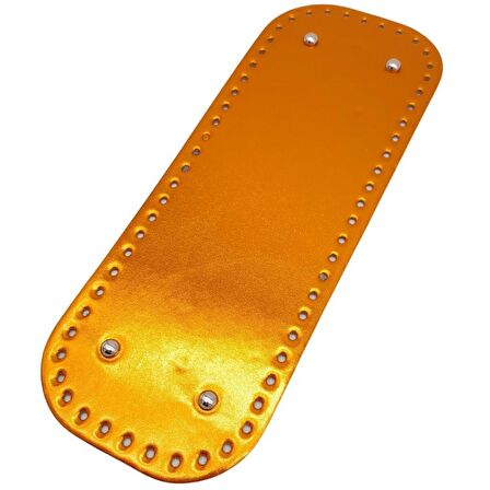 Parlak Rugan Deri 32x12 cm Dikdörtgen Çanta Tabanı Turuncu Renk Gümüş Metalli