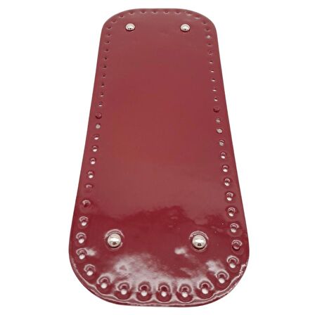 Parlak Rugan Deri 32x12 cm Dikdörtgen Çanta Tabanı Bordo Renk Gümüş Metalli