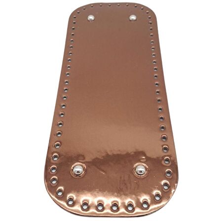 Parlak Rugan Deri 32x12 cm Dikdörtgen Çanta Tabanı Bakır Renk Gümüş Metalli