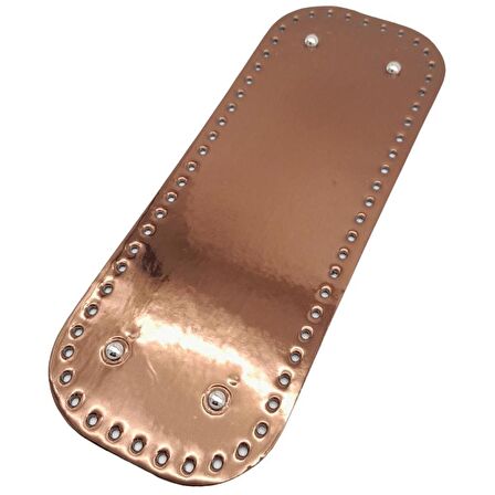 Parlak Rugan Deri 32x12 cm Dikdörtgen Çanta Tabanı Bakır Renk Gümüş Metalli