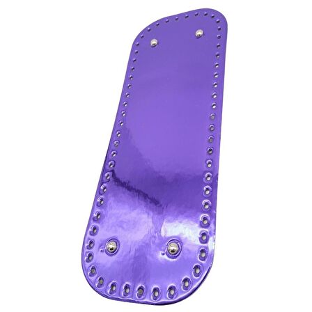 Parlak Rugan Deri 32x12 cm Dikdörtgen Çanta Tabanı Mor Renk Gümüş Metalli