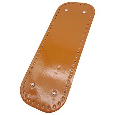 Parlak Rugan Deri 32x12 cm Dikdörtgen Çanta Tabanı Açık Taba Renk Gümüş Metalli