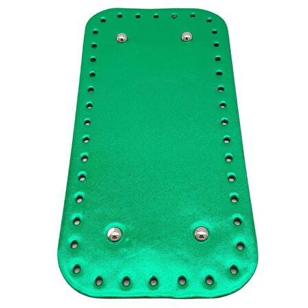 Parlak Rugan Deri 25x12 cm Dikdörtgen Çanta Tabanı Yeşil Renk Gümüş Metalli