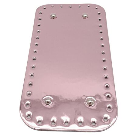 Parlak Rugan Deri 25x12 cm Dikdörtgen Çanta Tabanı Pudra Renk Gümüş Metalli