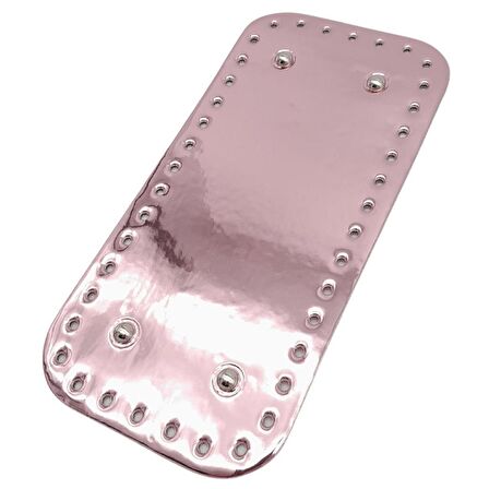 Parlak Rugan Deri 25x12 cm Dikdörtgen Çanta Tabanı Pudra Renk Gümüş Metalli