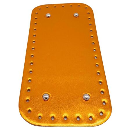 Parlak Rugan Deri 25x12 cm Dikdörtgen Çanta Tabanı Turuncu Renk Gümüş Metalli