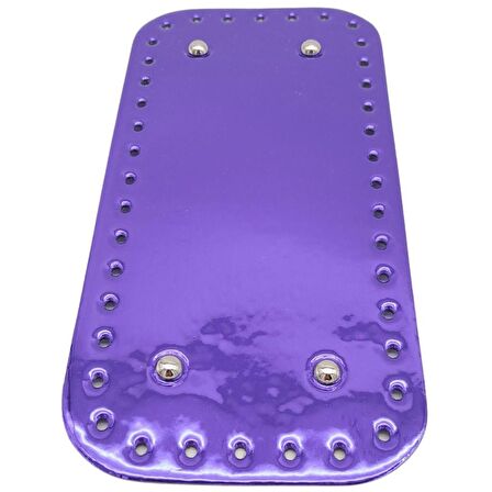 Parlak Rugan Deri 25x12 cm Dikdörtgen Çanta Tabanı Mor Renk Gümüş Metalli