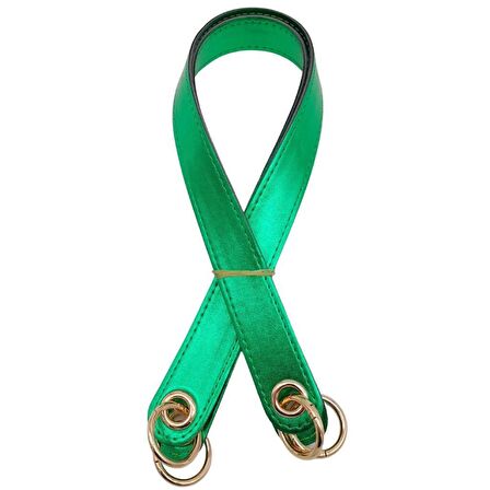 Parlak Rugan Deri Kuş Gözlü Çift Çanta Sapı Yeşil Renk Light Gold Metalli